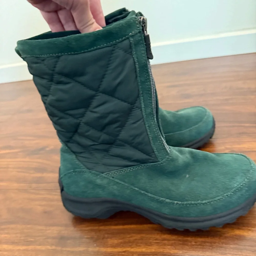 Lands End Green Quilted Suede Winter Snow Boots Womens 6.5B Style 176848